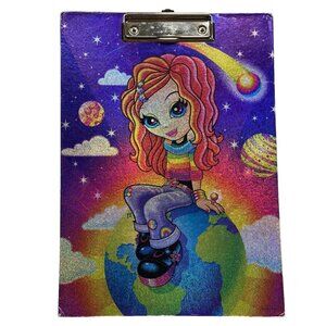 Lisa Frank Clipboard Early 2000s Design Girl in Space Sitting on Earth